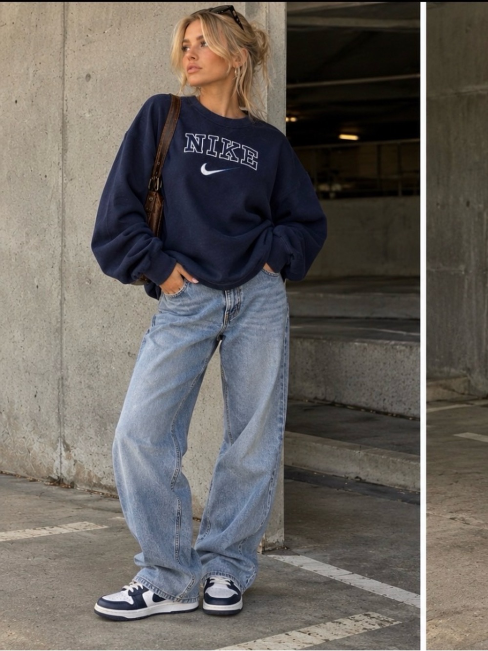 Nike Navy Blue Crewneck Sweatshirt with White Logo
